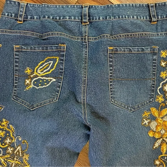 Vintage Style Midnight Velvet Floral Sequins Jeans Size 22W - Picture 12 of 14